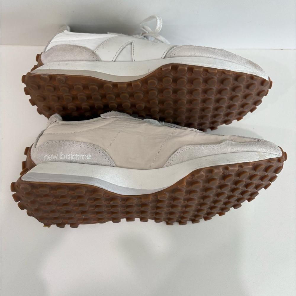 New Balance Women’s Athletic Sneakers in White and Light Gray with Gum Sole - Picture 7 of 10